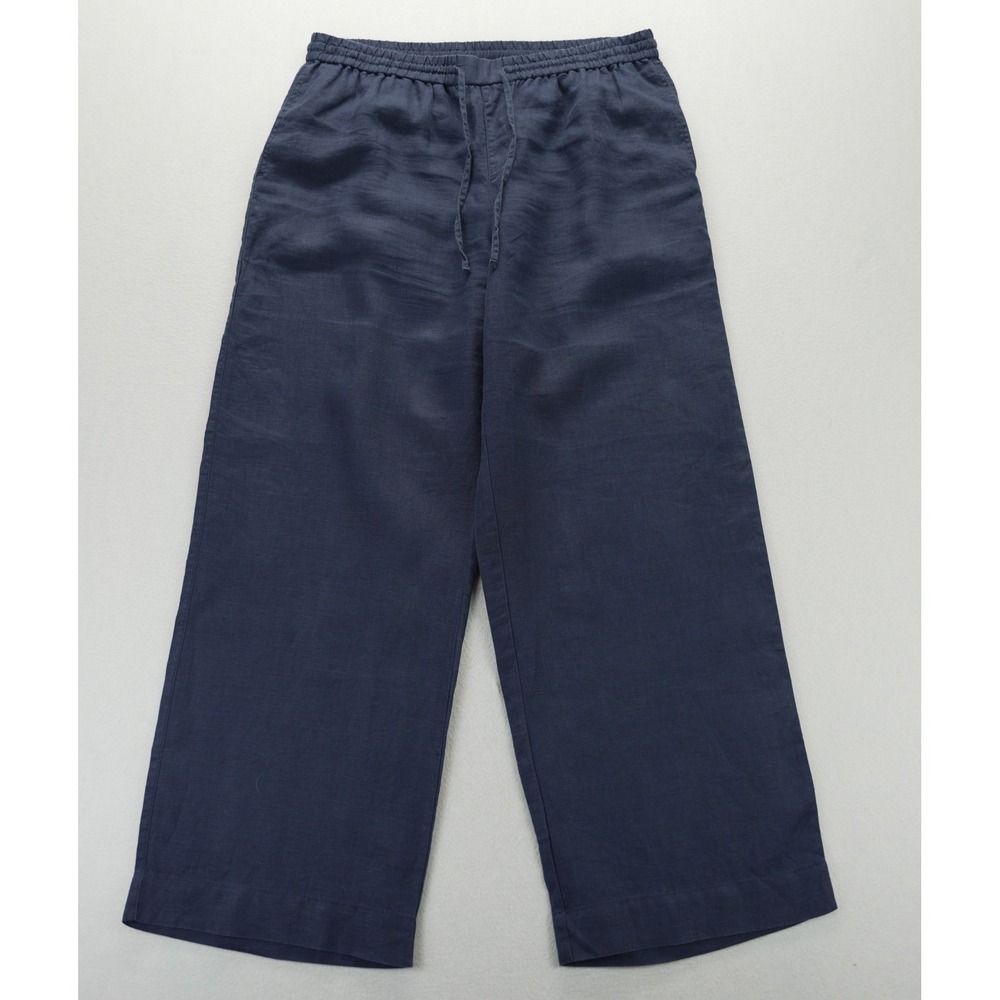 Tommy Bahama Navy Blue 100% Linen Drawstring Wide Leg Pants Medium